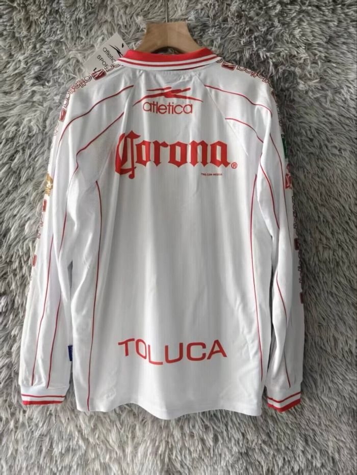 Long Sleeve Retro Jersey 1999-2000 Deportivo Toluca Away White Soccer Jersey Vintage Football Shirt