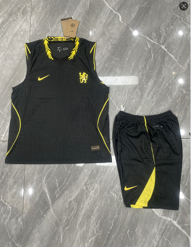 Player Version Youth Uniform 2026-2027 Chelsea Away Black Soccer Training Vest and Shorts Football Kits