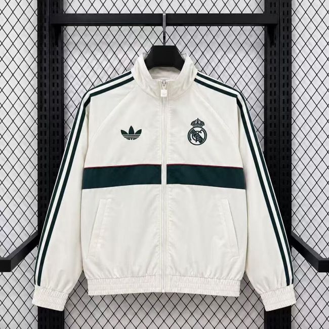 2026-2027 Real Madrid White/Green Soccer Windbreaker Jacket Football Jacket