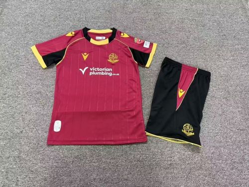 Youth Uniform Kids Kit 2026-2027 Bolton Wanderers Away Red Soccer Jersey Shorts Child Football Set