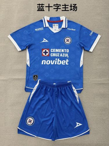 Youth Uniform Kids Kit 2026-2027 Cruz Azul Home Soccer Jersey Shorts Child Football Set