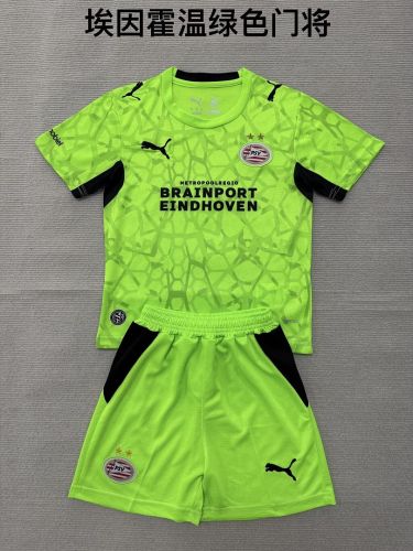 Youth Uniform Kids Kit 2026-2027 PSV Eindhoven Green Goalkeeper Soccer Jersey Shorts Child Football Set
