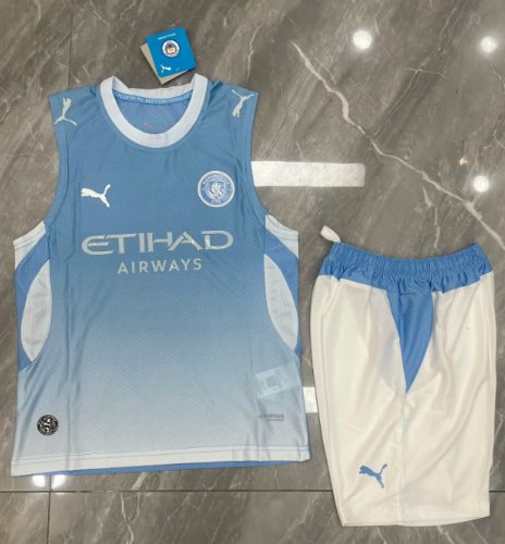 Player Version Youth Uniform 2026-2027 Manchester City Home Soccer Training Vest and Shorts Football Kits