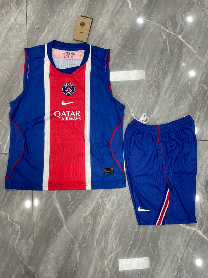 Player Version Youth Uniform 2026-2027 PSG Home Soccer Training Vest and Shorts Football Kits