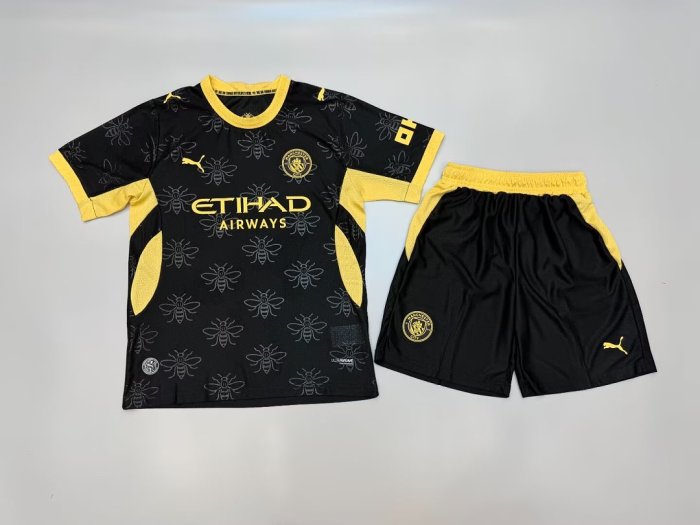 Player Version Youth Uniform Kids Kit 2026-2027 Manchester City Away Black Soccer Jersey Shorts Child Football Set