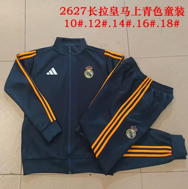 Youth 2026-2027 Real Madrid Dark Blue Soccer Training Jacket and Pants Child Football Kit