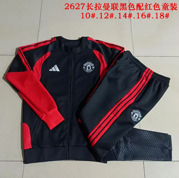 Youth 2026-2027 Manchester United Black/Red Soccer Training Jacket and Pants Child Football Kit