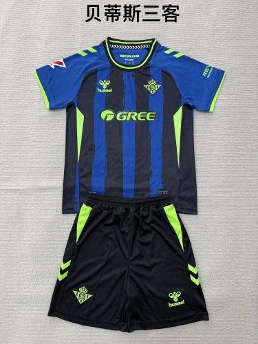 with LALIGA Patch Youth Uniform Kids Kit 2026-2027 Real Betis Third Away Soccer Jersey Shorts Child Football Set