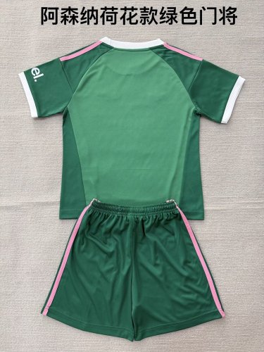 Youth Uniform Kids Kit 2026-2027 Arsenal Green Goalkeeper Soccer Jersey Shorts Child Football Set