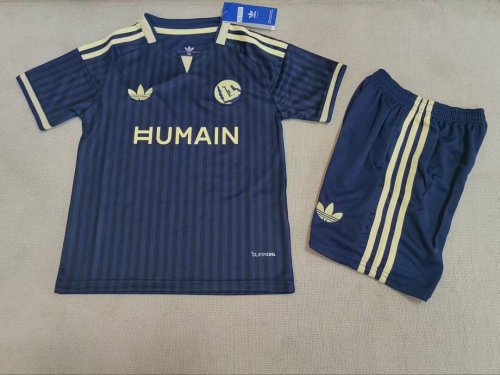 Youth Uniform Kids Kit 2026-2027 Al Nassr Away Dark Blue Soccer Jersey Shorts Riyadh Victory Child Football Set