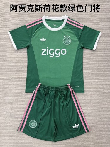 Youth Uniform Kids Kit 2026-2027 Ajax Green Goalkeeper Soccer Jersey Shorts Child Football Set