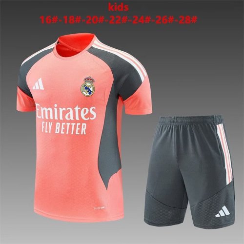 Youth Uniform Kids Kit 2026-2027 Real Madrid Pink/Dark Grey Soccer Training Jersey Shorts Child Football Set