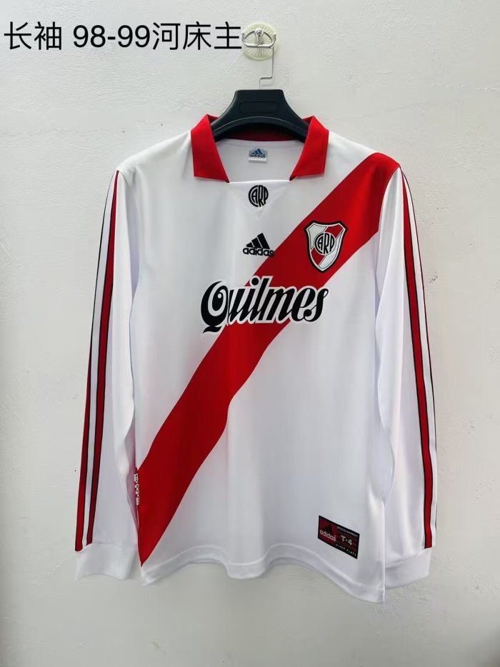 Long Sleeve Retro Jersey 1998-1999 River Plate Home Soccer Jersey Vintage Football Shirt
