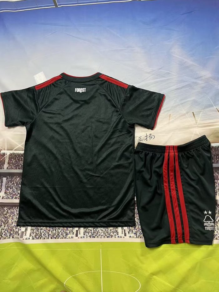 Youth Uniform Kids Kit 2026-2027 Nottingham Forest Away Dark Green Soccer Jersey Shorts Child Football Set