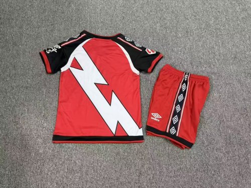 with LALIGA Patch Youth Uniform Kids Kit 2026-2027 Rayo Vallecano Away Red Soccer Jersey Shorts Child Football Set