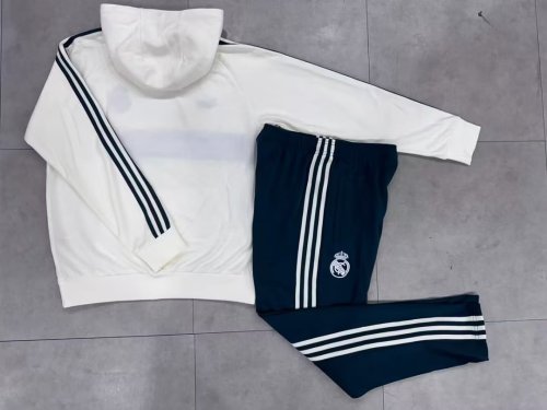 with Caps 2026-2027 Real Madrid White/Dark Green Soccer Training Hoodie Football Hoody