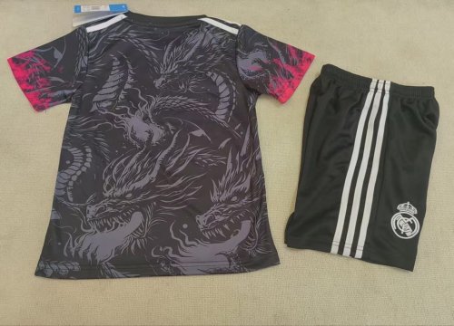 Youth Uniform Kids Kit 2026-2027 Real Madrid Black Dragon Version Soccer Jersey Shorts Child Football Set