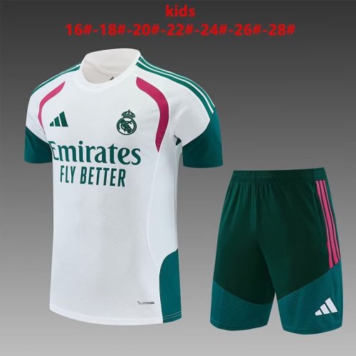 Youth Uniform Kids Kit 2026-2027 Real Madrid White/Green Soccer Training Jersey Shorts Child Football Set