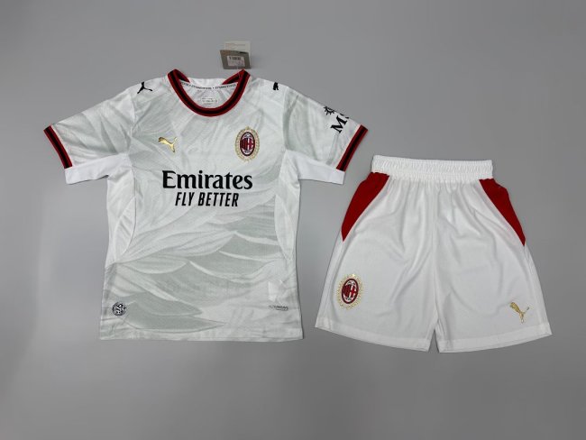 Player Version with White Shorts Youth Uniform Kids Kit 2026-2027 AC Milan Away White Soccer Jersey Shorts Child Football Set