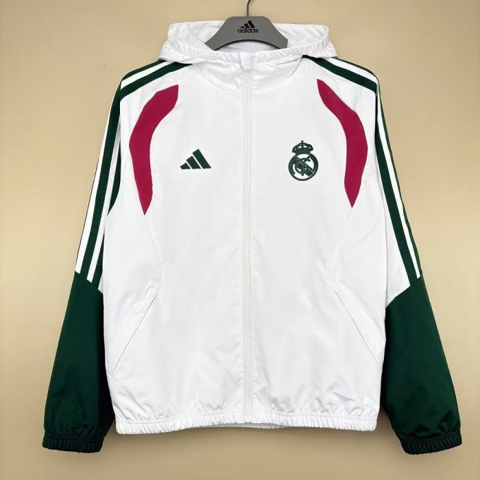 2026 Real Madrid White/Green/Pink Soccer Windbreaker Jacket Football Jacket