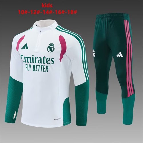 Youth 2026-2027 Barcelona White/Green/Pink Soccer Training Sweater and Pants Child Football Kit