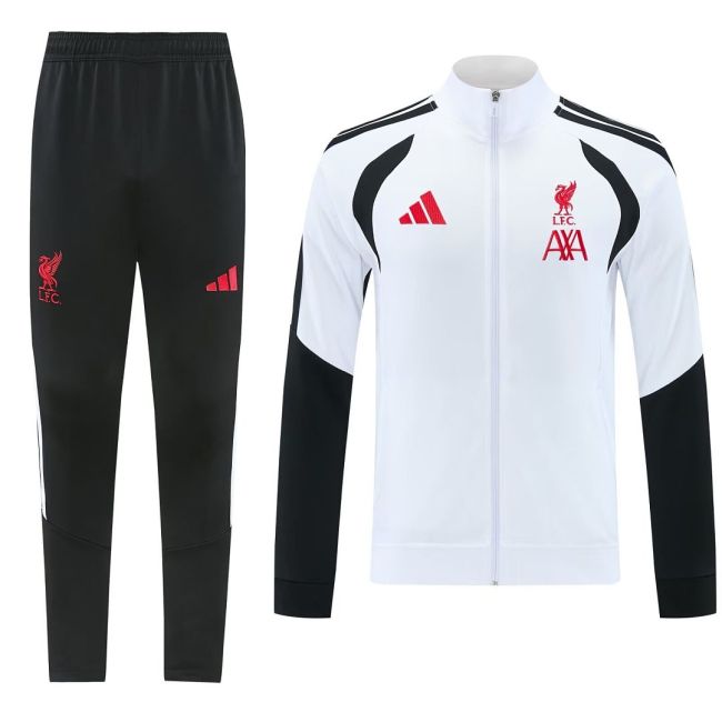 2026-2027 Liverpool White/Black Soccer Tracksuit Jacket Football Jacket and Pants