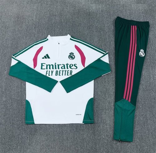 2026-2027 Real Madrid White/Green/Pink Soccer Training Sweater Jacket Football Jacket and Pants