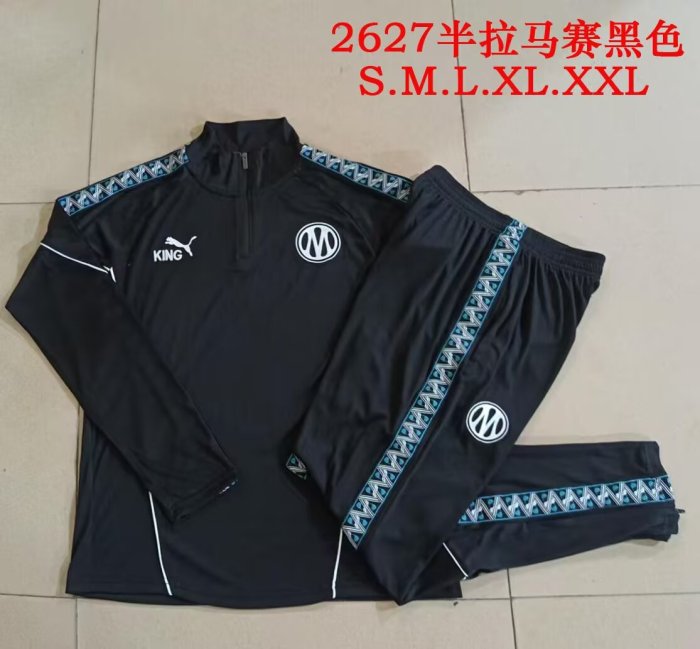 2026-2027 Marseille Black Soccer Training Sweater and Pants Football Kit