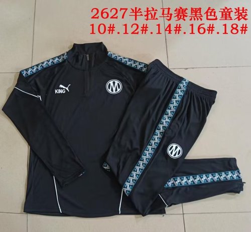 Youth 2026-2027 Marseille Black Soccer Training Sweater and Pants Child Football Kit