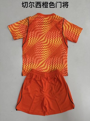 Youth Uniform Kids Kit 2026-2027 Chelsea Orange Goalkeeper Soccer Jersey Shorts Child Football Set
