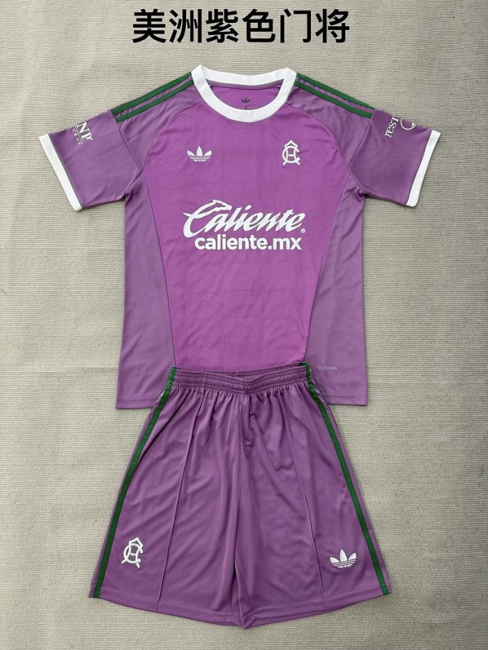 Youth Uniform Kids Kit 2026-2027 Club America Purple Goalkeeper Soccer Jersey Shorts Child Football Set