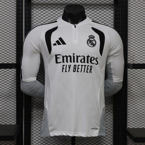 Long Sleeve Player Version 2026-2027 Real Madrid White/Grey Soccer Jersey Real Football Shirt