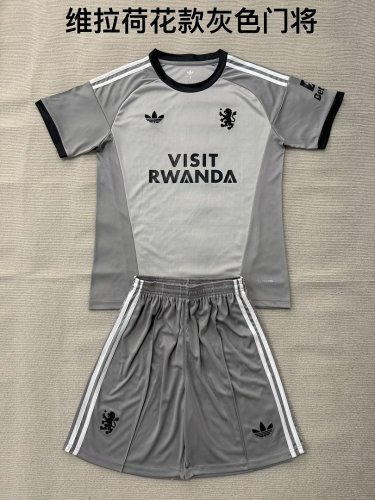 Youth Uniform Kids Kit 2026-2027 Aston Villa Grey Goalkeeper Soccer Jersey Shorts Child Football Set