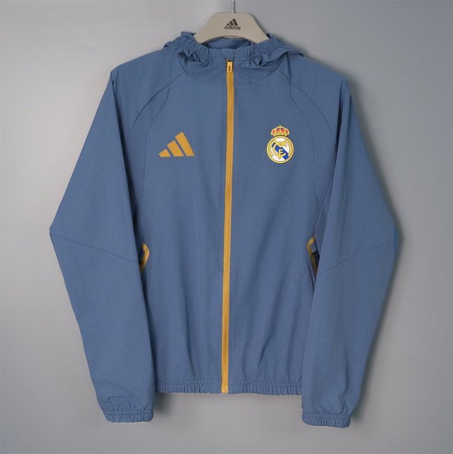 2026-2027 Real Madrid Grey Blue Soccer Windbreaker Jacket Football Jacket