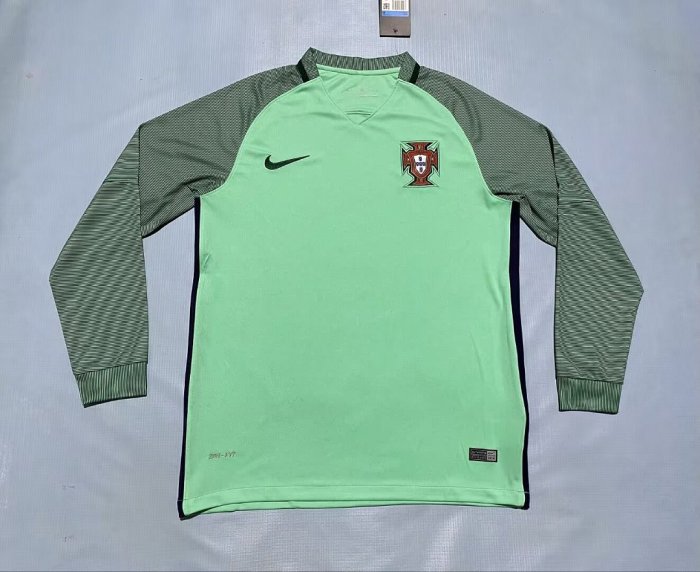 Long Sleeve Retro Shirt 2016 Portugal Away Green Soccer Jersey Vintage Football Shirt