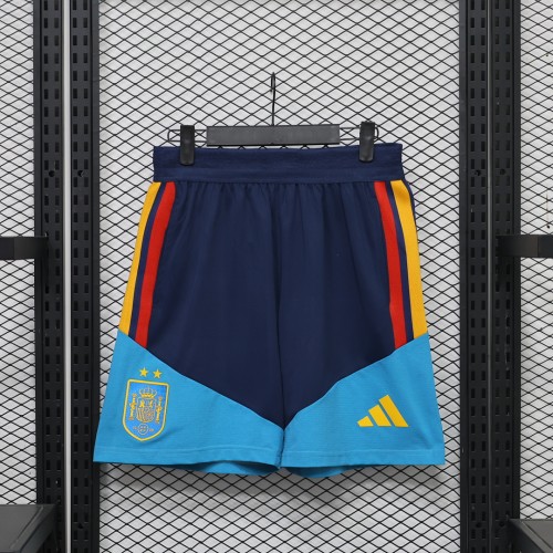 with 2 Stars Player Version 2026 Spain Dark Blue/Light Blue Soccer Training Shorts Football Shorts
