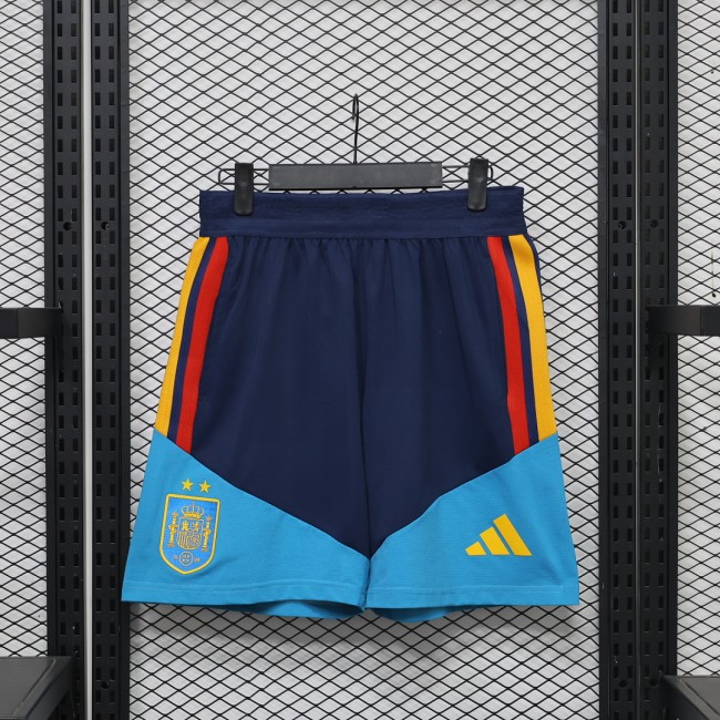 with 2 Stars Player Version 2026 Spain Dark Blue/Light Blue Soccer Training Shorts Football Shorts