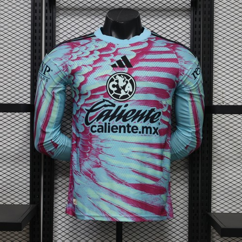 Long Sleeve Player Version 2026-2027 Club America Aguilas Blue Goalkeeper Soccer Jersey Football Shirt
