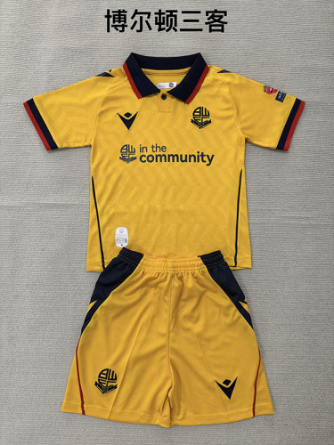 Youth Uniform Kids Kit 2026-2027 Bolton Wanderers Third Away Yellow Soccer Jersey Shorts Child Football Set