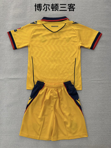 Youth Uniform Kids Kit 2026-2027 Bolton Wanderers Third Away Yellow Soccer Jersey Shorts Child Football Set