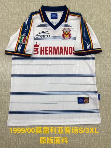 with FMF Patch Retro Jersey 1999-2000 Atlético Morelia Away White Soccer Jersey Vintage Football Shirt
