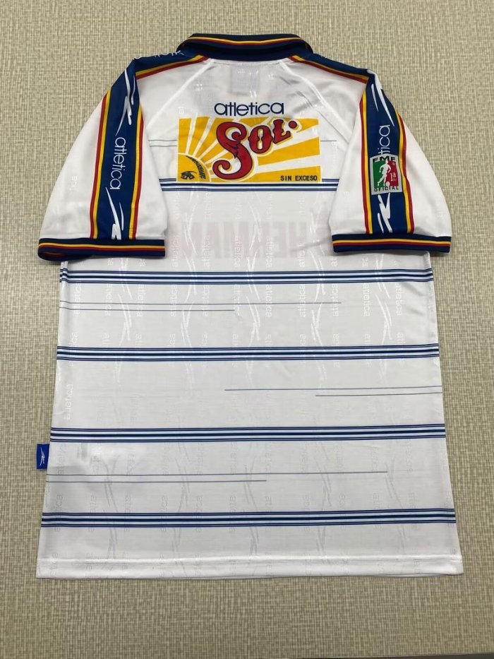 with FMF Patch Retro Jersey 1999-2000 Atlético Morelia Away White Soccer Jersey Vintage Football Shirt