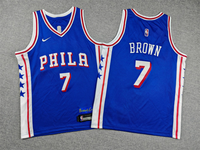 Youth Philadelphia 76ers BROWN 7 Classic Blue NBA Jersey Child Basketball Shirt