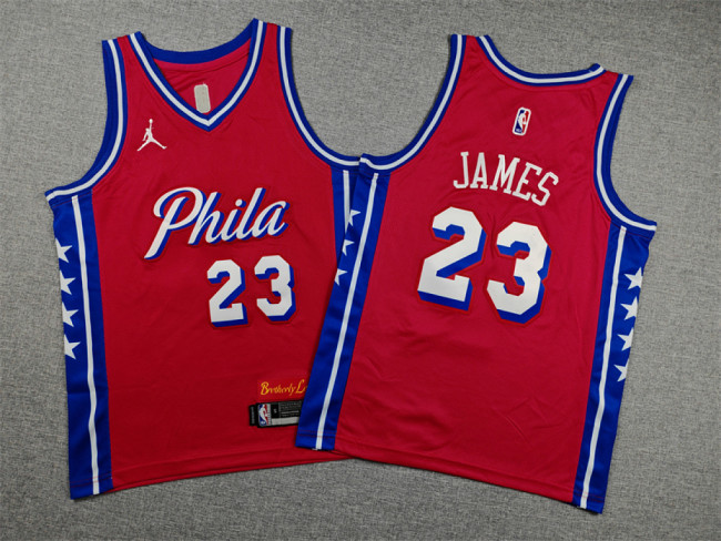 Youth Philadelphia 76ers JAMES 23 Red NBA Jersey Child Basketball Shirt
