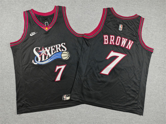 Youth Philadelphia 76ers BROWN 7 Classic Black NBA Jersey Child Basketball Shirt