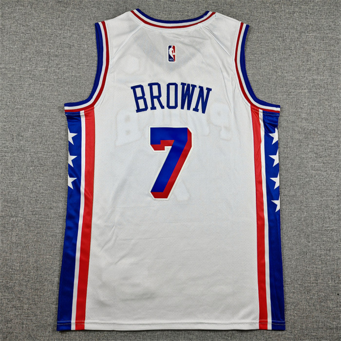 Philadelphia 76ers 7 BROWN White NBA Jersey Basketball Shirt