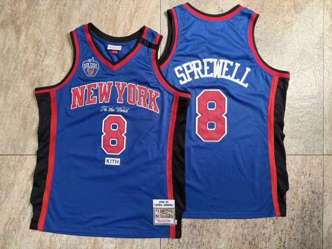 Mitchell&Ness 1998-99 New York Knicks X KITH SPREWELL 8 Blue NBA Jersey Men's Basketball Shirt