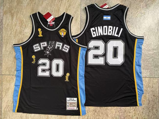 with Final Champions Patch Mitchell&ness 2002-18 San Antonio Spurs GINOBILI 20 Black Basketball Shirt NBA Jersey