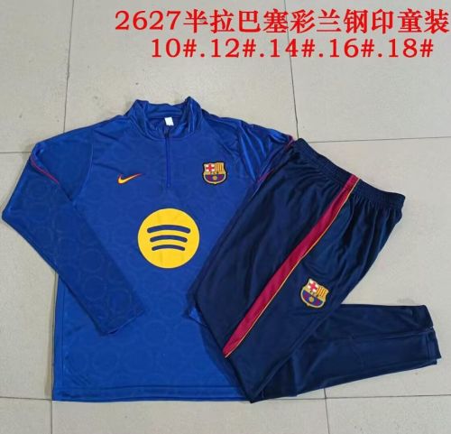 Youth 2026-2027 Barcelona Blue Soccer Training Sweater and Pants Child Football Kit