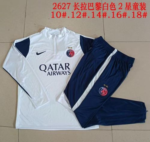 Youth 2026-2027 PSG White/Dark Blue Soccer Training Sweater and Pants Child Football Kit